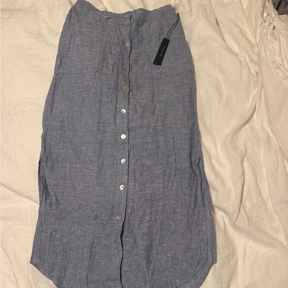 Women's Linen Blue Button-Down Skirt